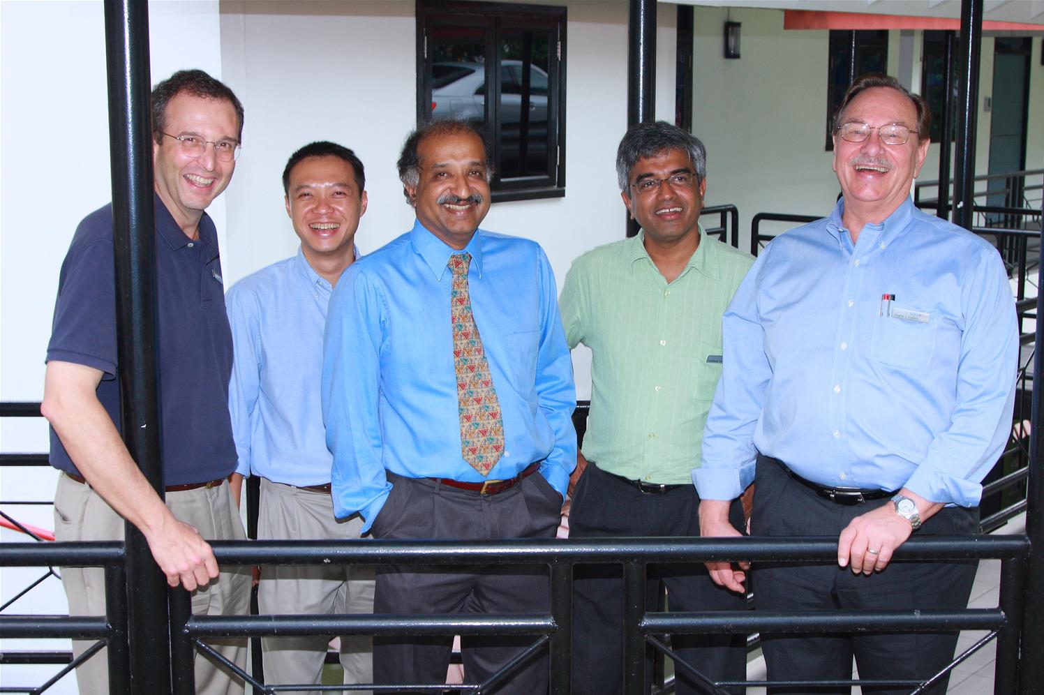 Founding faculty of the Duke-NUS Emerging Infectious Diseases Programme including Ooi Eng Eong (second left), Duane Gubler (right) with then Dean Ranga Krishnan (centre)