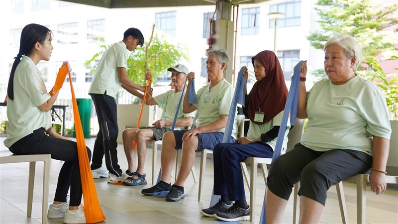 A SAFE-TECH intervention session where elderly participants do strengthening exercises A SAFE-TECH intervention session where elderly participants do strengthening exercises