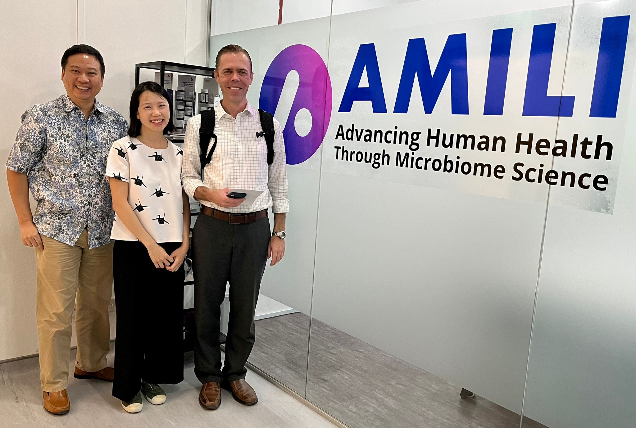 Professor Jeremy Lim (left) with Duke Professor John Rawls (first from right) at AMiLi. In 2019, Lim set up his team at AMiLi with the aim of creating Asia’s own gut microbiome database// Credit: Jeremy Lim