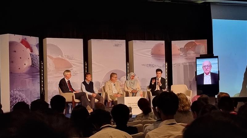 Left to right: Nobel laureate Serge Haroche (third from left) and Wharton Chan (fifth from left) during their panel Our digital future