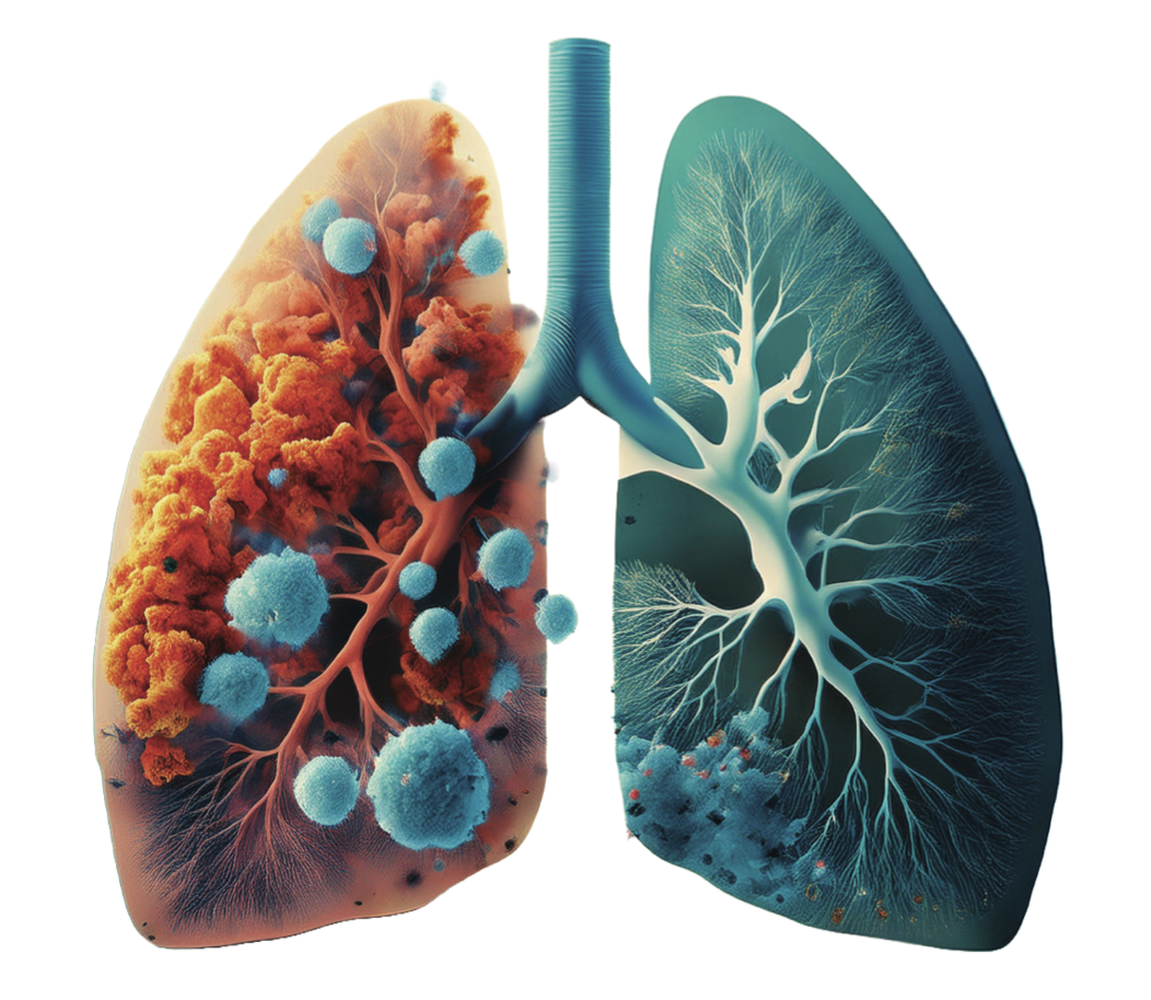 An inflamed lung (left) and a healthy lung (right), artistically depicted by an AI. // Generated by Manvendra Kumar Singh using Adobe Express