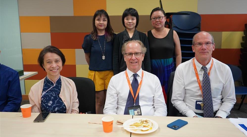 Clinical Associate Professor Chow Wan Cheng, Dean Professor Thomas Coffman, CCSD Director Professor Roger Vaughan from Duke-NUS with (Back) L-R: CCSD Centre Managers Fion Farn, Chen Meixuan and Angie Tan at the celebratory event