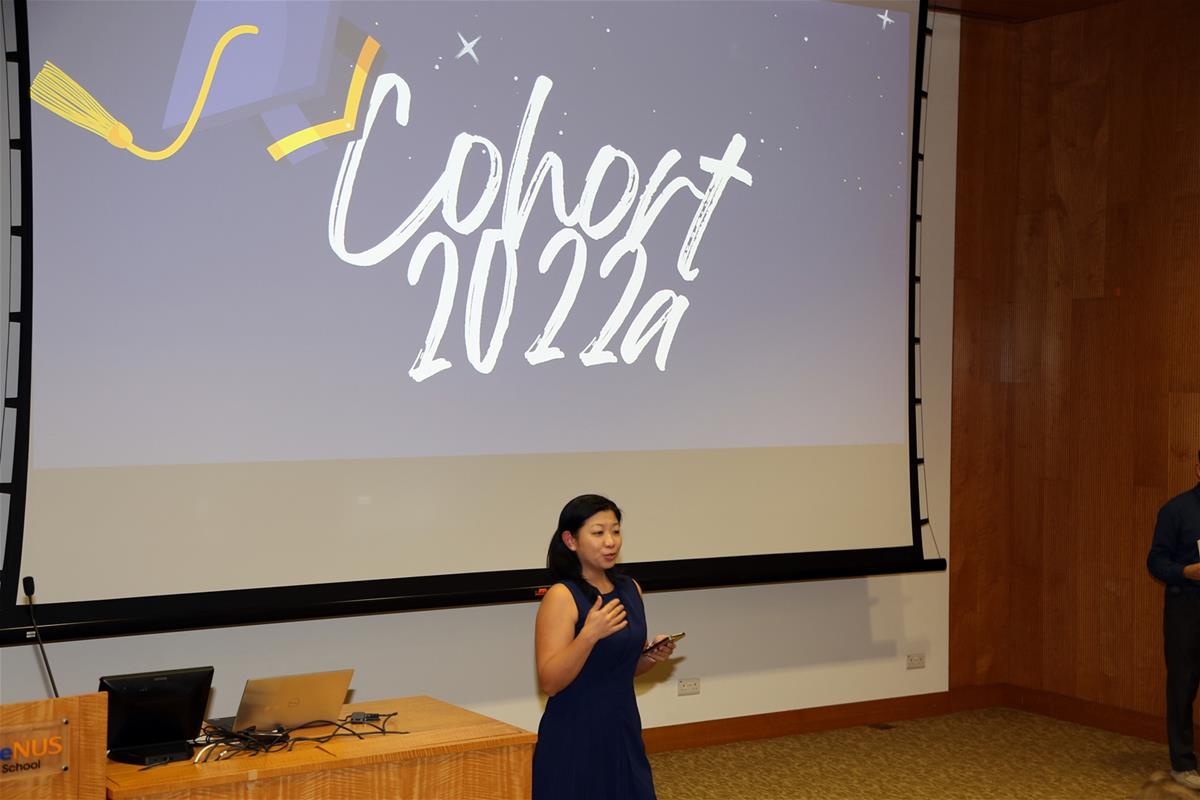 Catherine Poey of the 2022a cohort delivers her speech to much laughter. // Credit: Duke-NUS