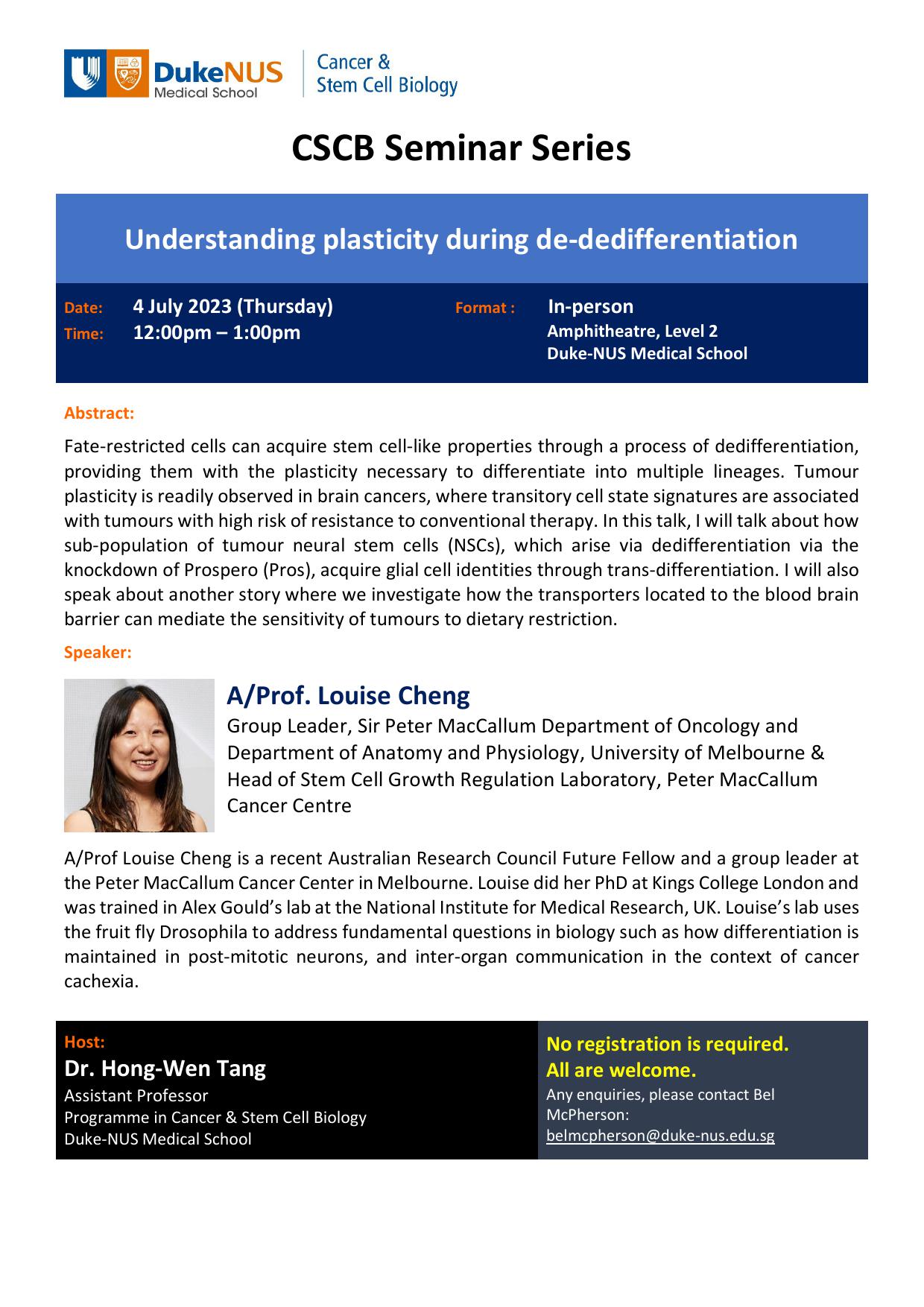 CSCB Seminar Series flyer_Dr Louise Cheng