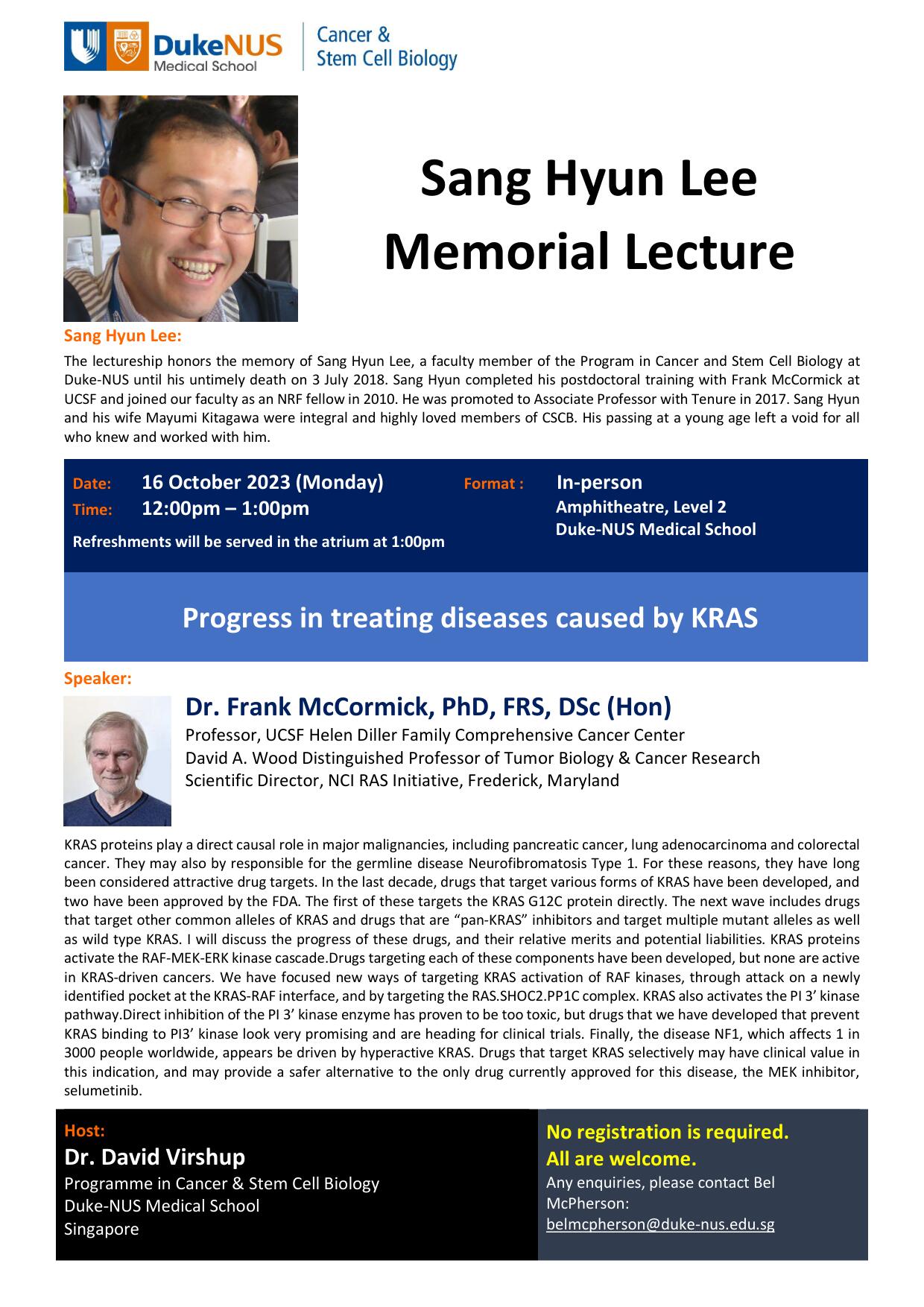 Sang Hyun Lee Memorial Lecture_Dr Frank McCormick