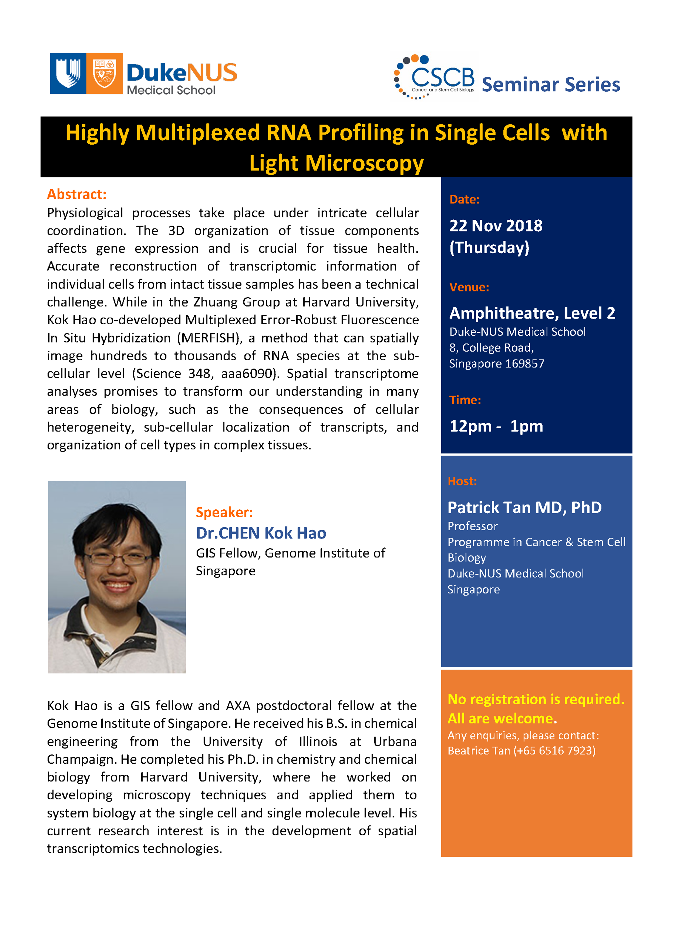 CSCB Seminar Series Dr Kok Hao Chen on 22 Nov 18 Thu 12pm